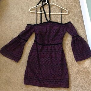 Likely black& purple lace dress with velvet detail